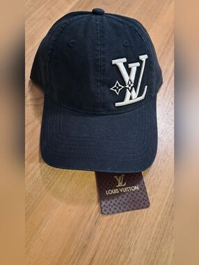 Louis Vuitton Black Cap with Cream LV Embroidery